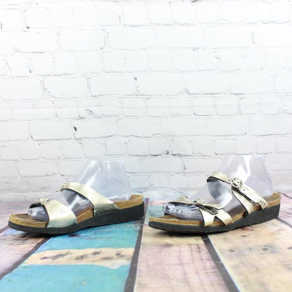 Naot Silver Leather Two Adjustable Strap Open Toe Slide Sandals Size 11 - Picture 3 of 9